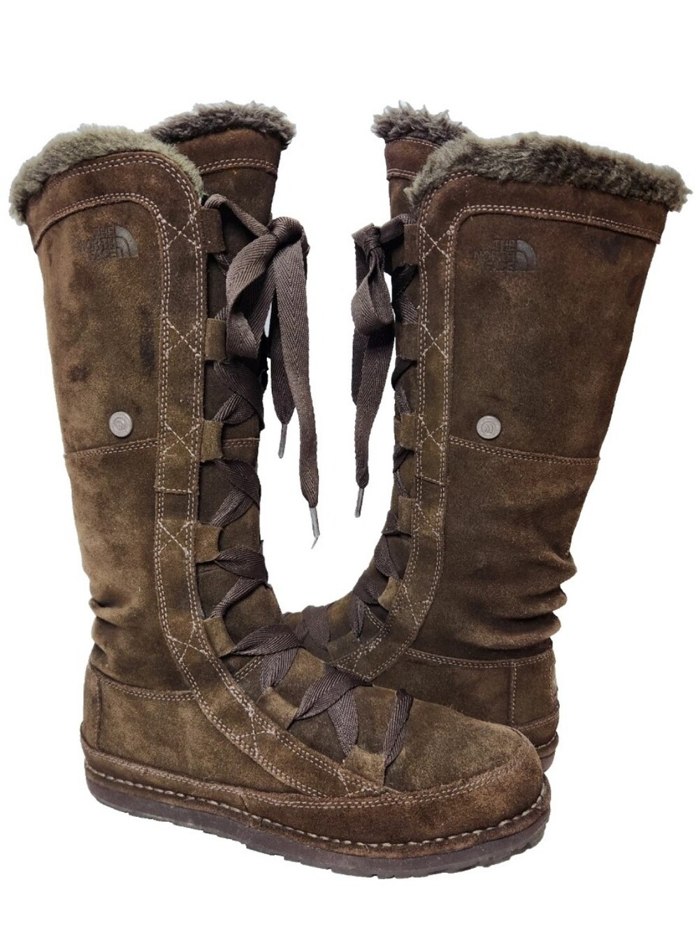 The NORTH FACE Tall Suede Boots Fur Trim Sz 8 Brown Waterproof Insulated Winter